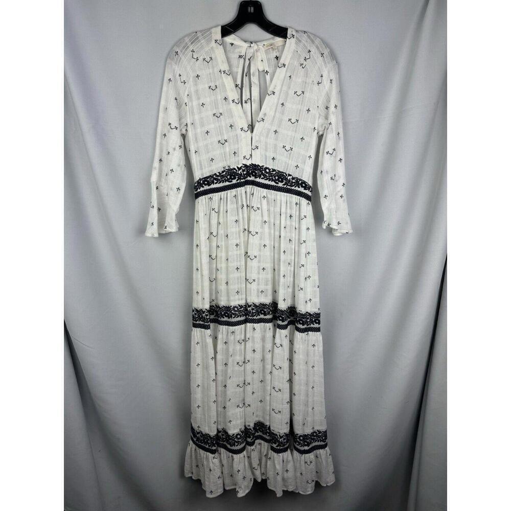 Maje Ribiza Embroidered Cotton White Maxi Dress Size 1, S